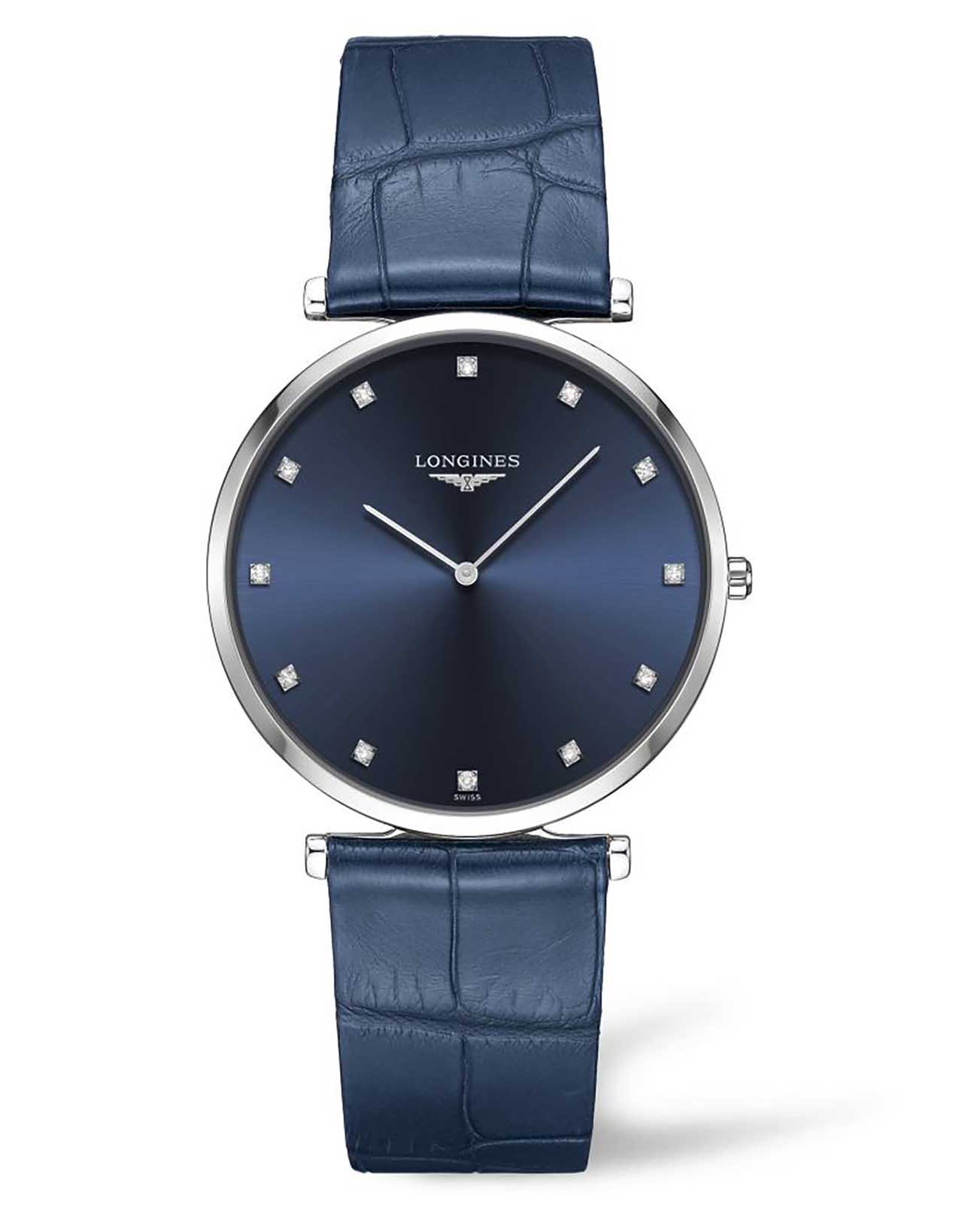 Longines Longines La Grande Classique L4.766.4.97.2  L47664972 кварцевые женские часы синий циферблат, браслет кожаный — вид спереди